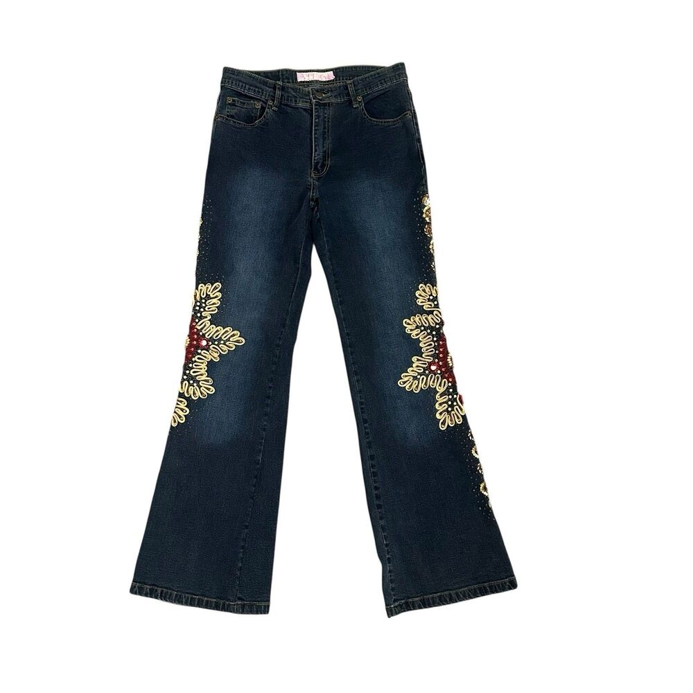 Sassy Thai Jeans Boot Cut Crystal Rhinestones Embellishment Blue Size 29 X 30